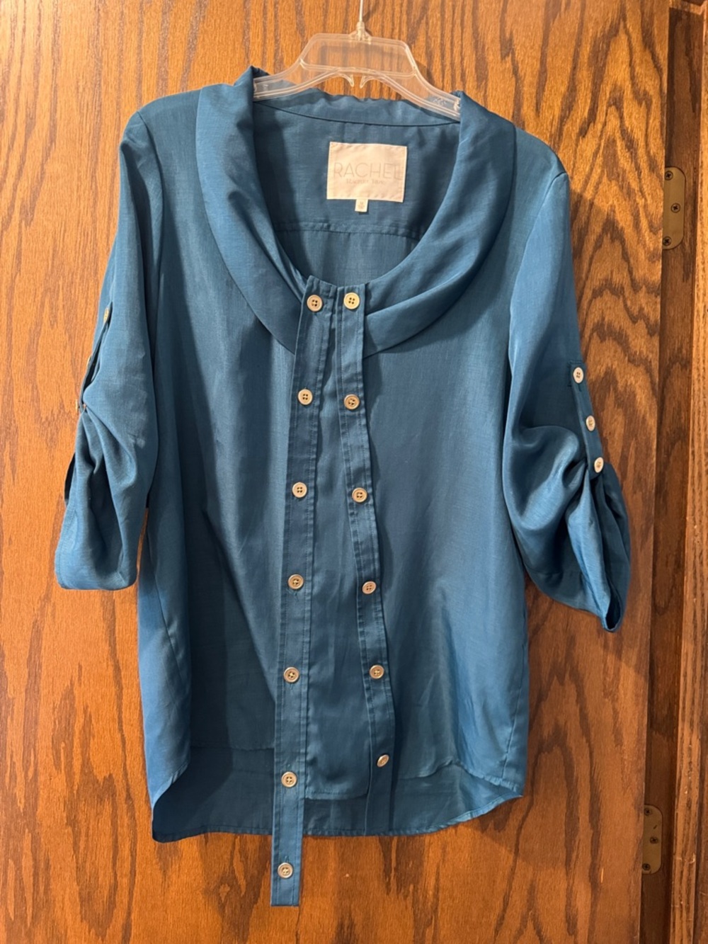Rachel by Rachel Roy Teal Blue Double-Button Roll-Sleeve Blouse